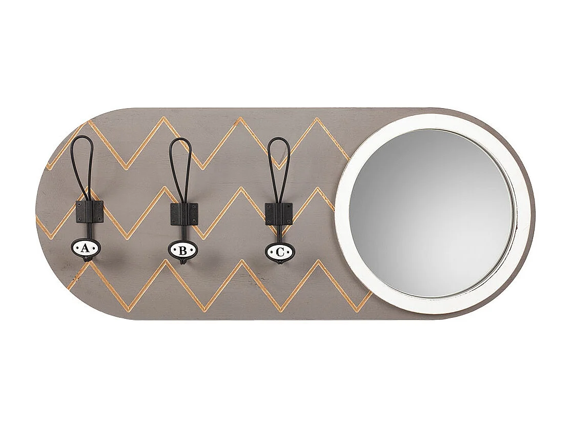 Cabide com espelho em madeira e metal cinza 60x5x30