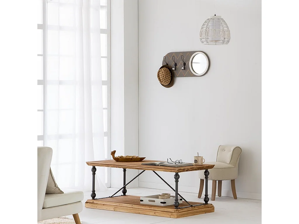 Appendiabiti con specchio in legno e metallo grigio 60x5x30h