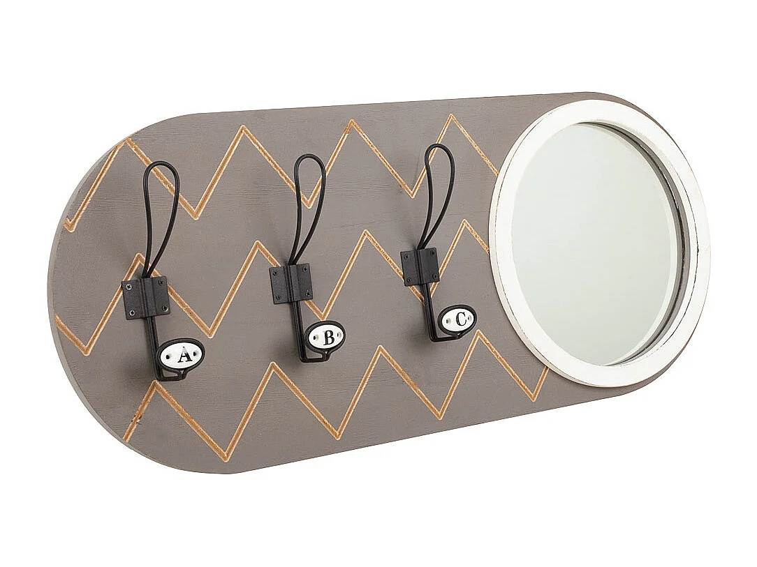 Appendiabiti con specchio in legno e metallo grigio 60x5x30h