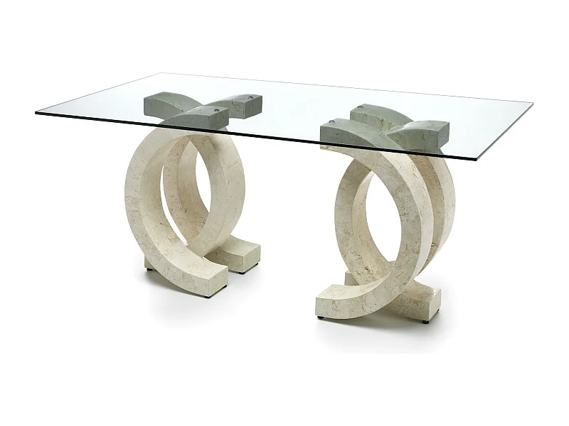 Olimpia – Fester Tisch (180 x 100 – transparent) aus beigem gehärtetem Glas