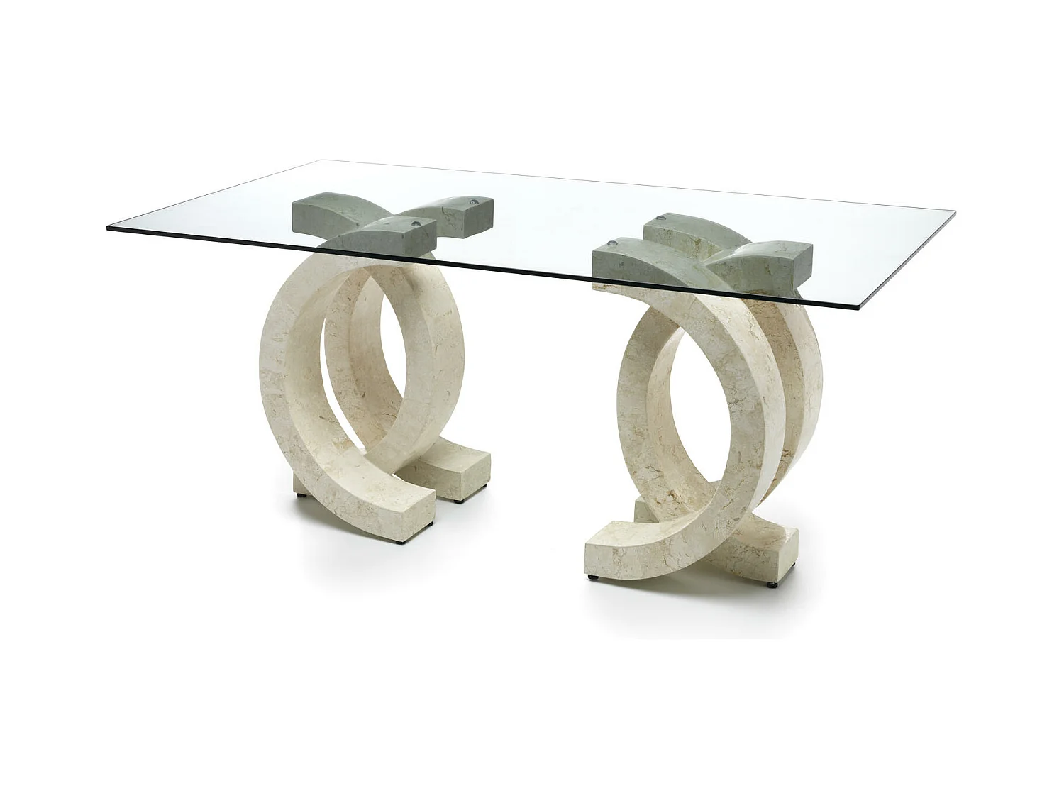 Olimpia – Fester Tisch (180 x 100 – transparent) aus beigem gehärtetem Glas