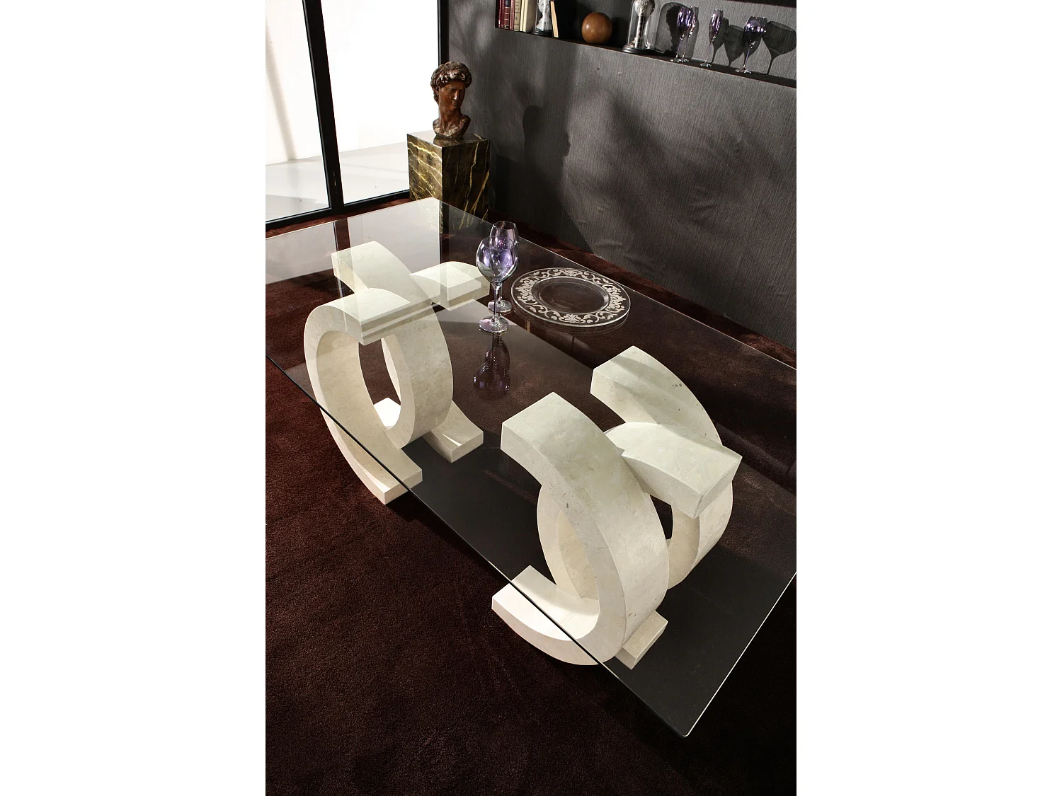 Olimpia - Vaste tafel (180 x 100 - Transparant) in beige gehard glas