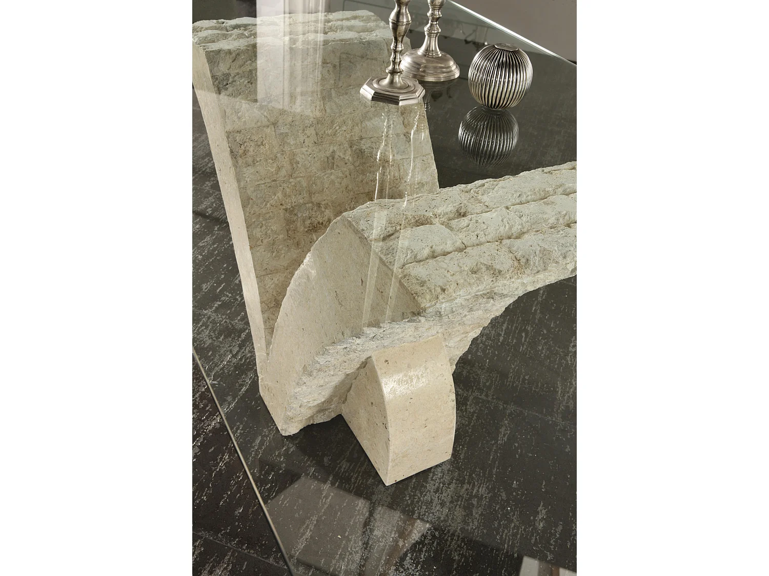 Papillon Table fixe (180 x 100 Transparent) en verre trempé beige