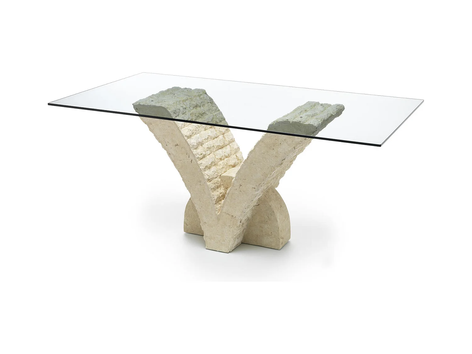 Papillon – Fester Tisch (180 x 100 – transparent) aus beigem gehärtetem Glas