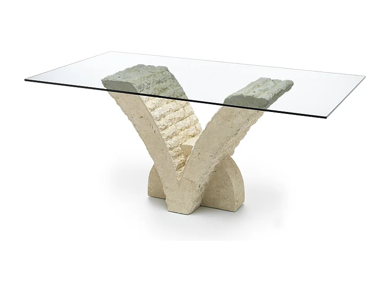 Papillon - Fester Tisch (180 x 100 - transparent) aus beigem gehärtetem Glas