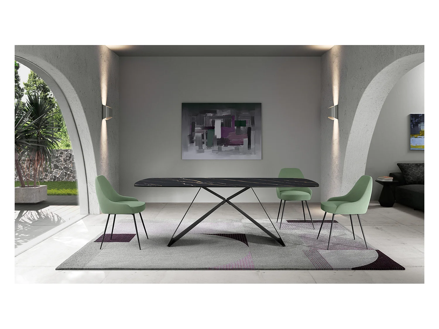 Thanos - Mesa fija (220 x 110 cm) en cerámica negra