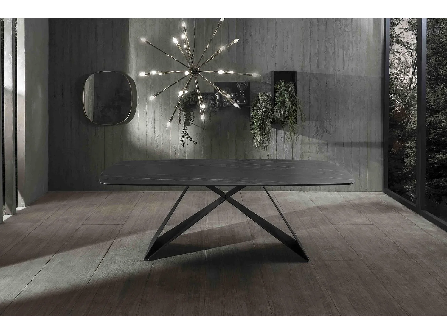 Thanos - Fester Tisch (220 x 110 cm) aus schwarzer Keramik