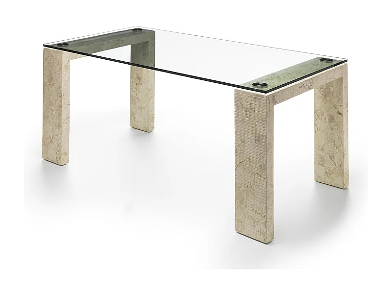Millerighe - Mesa fixa (180 x 90 - Transparente) em vidro temperado bege
