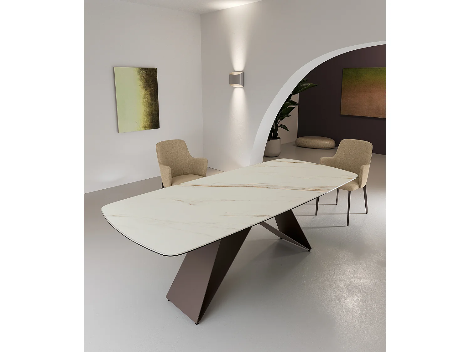 Thanos - Fester Tisch (220 x 110 cm) aus brauner Keramik