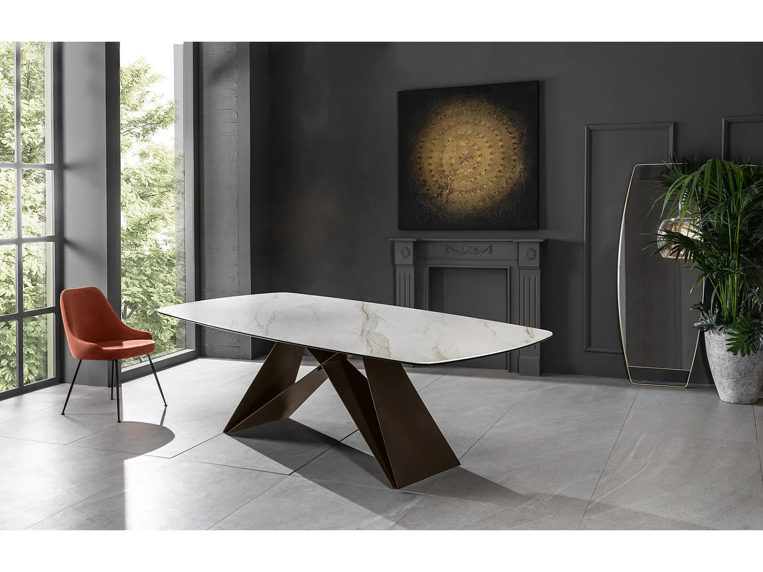 Thanos - Fester Tisch (220 x 110 cm) aus brauner Keramik