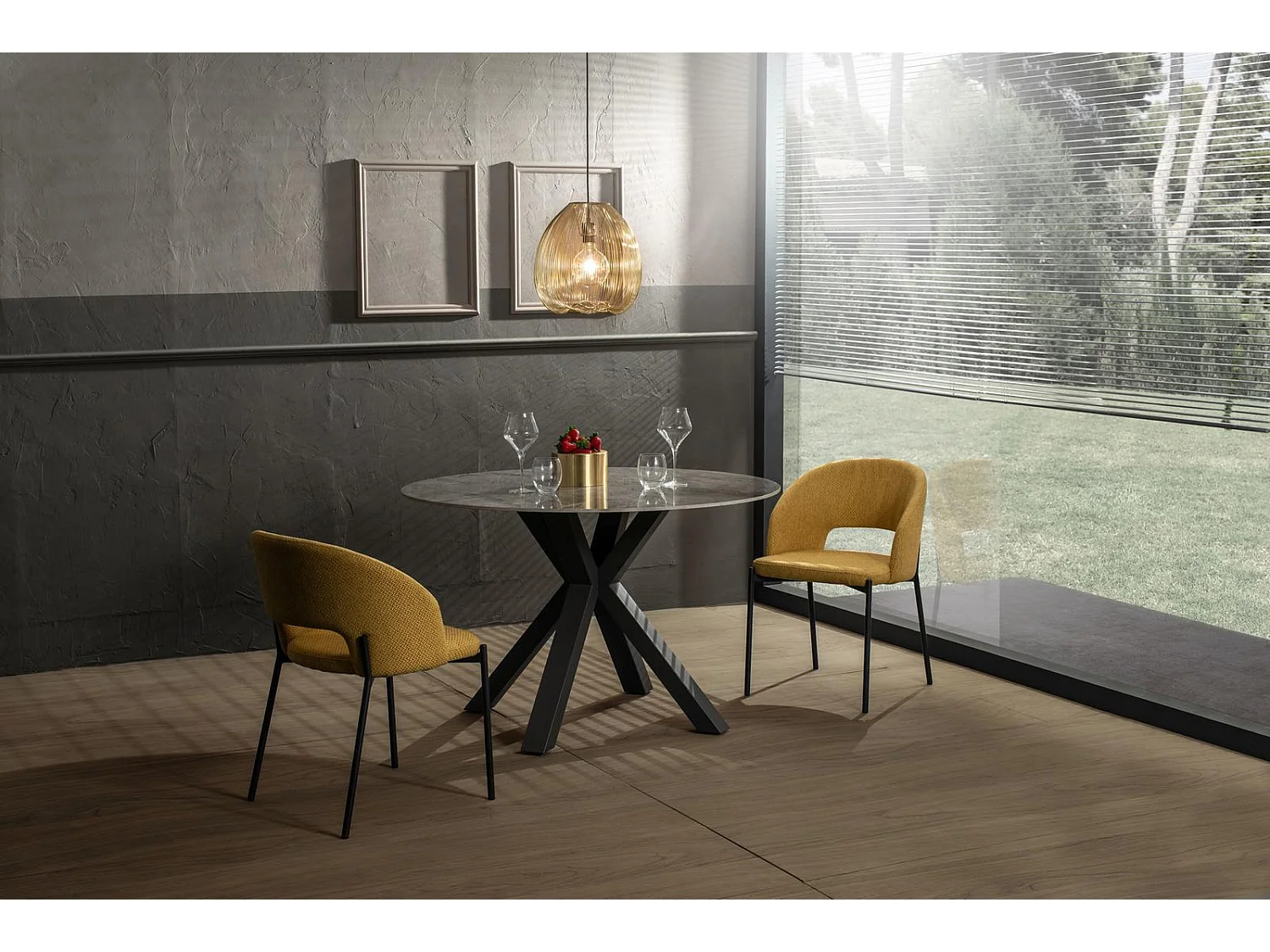 Loki Table fixe (120 x 120 cm) en céramique massif anthracite