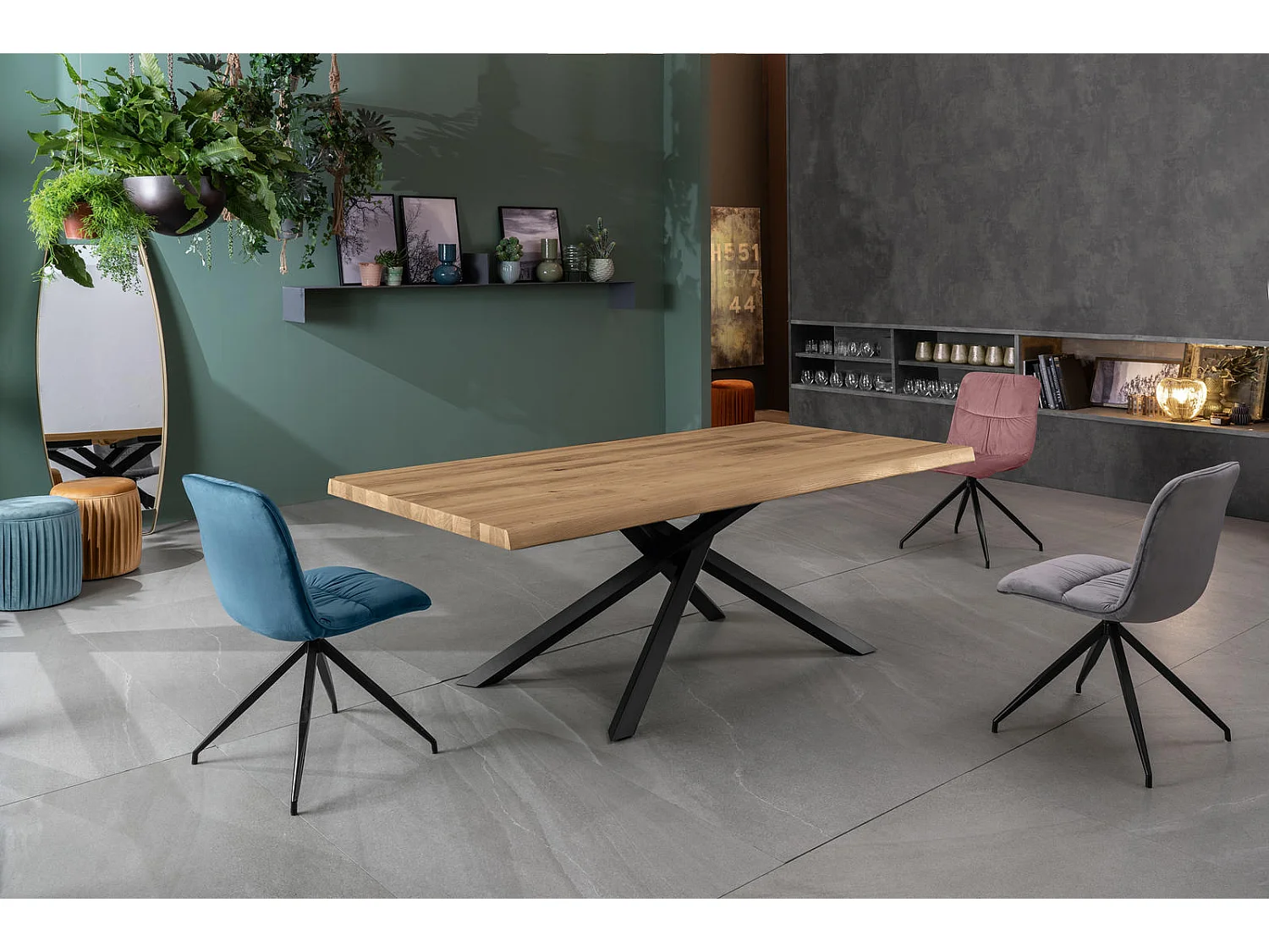 Spike - Fixed table (200 x 76 H cm) in black oak veneer