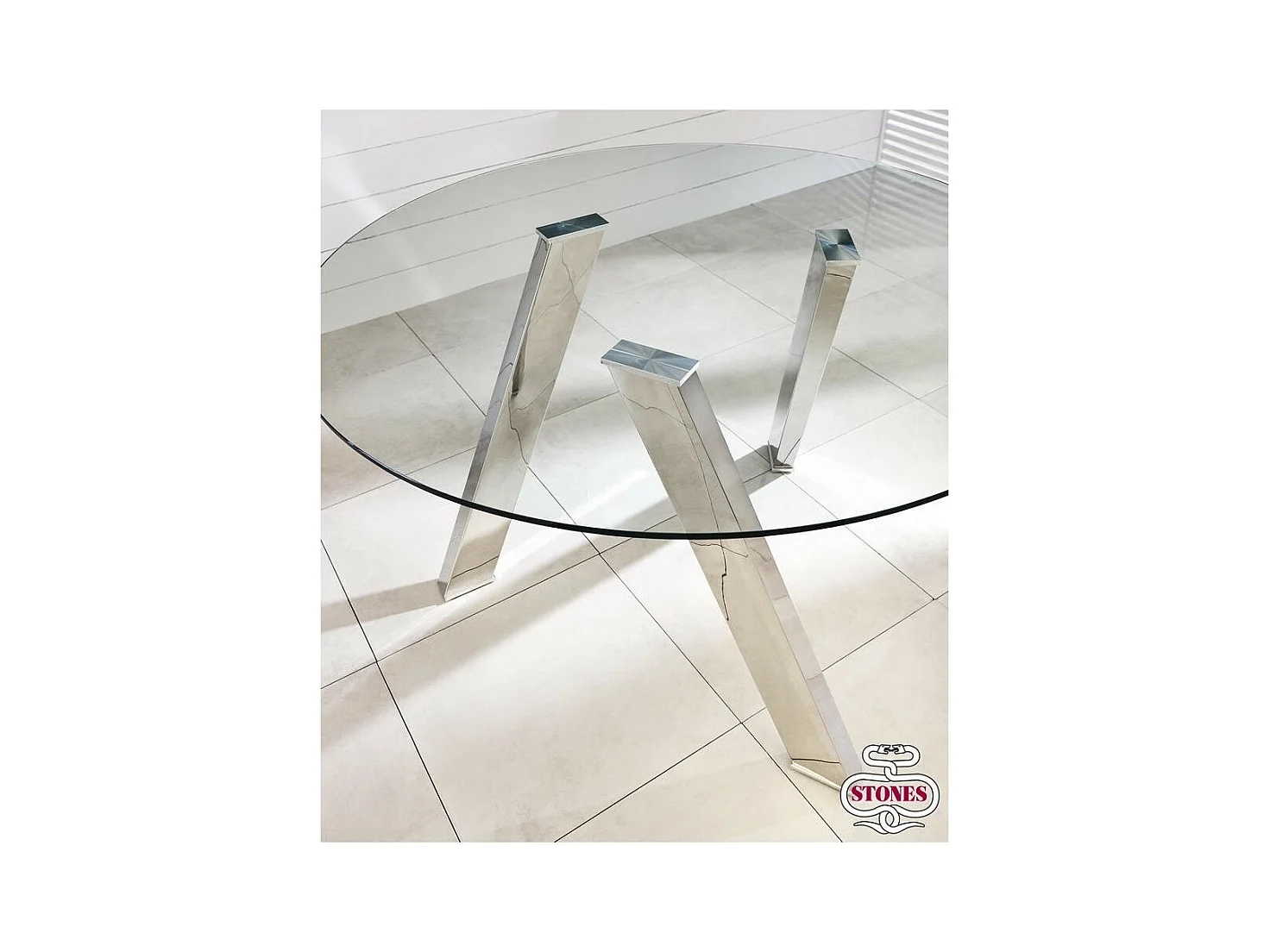 Rondò Vaste tafel van gehard glas en verchroomde grijze poten