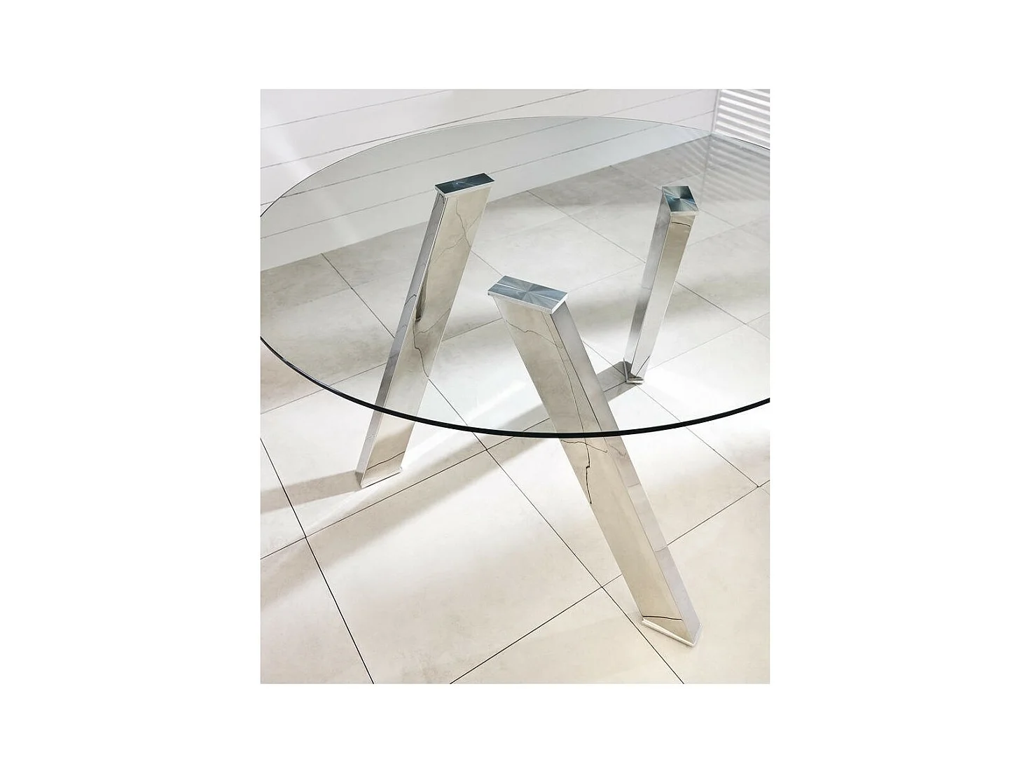 Rondò Vaste tafel van gehard glas en verchroomde grijze poten