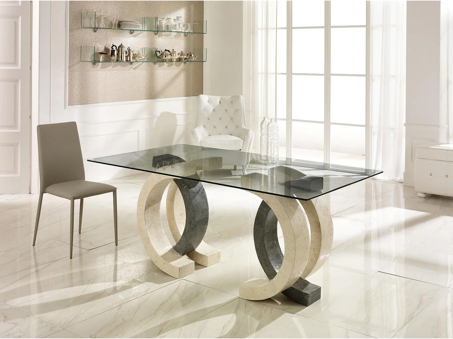 Olimpia - Tavolo fisso (180 x 100 - Trasparente) in vetro temperato grigio