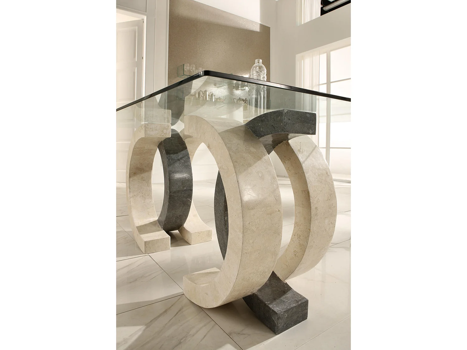 Olimpia - Tavolo fisso (180 x 100 - Trasparente) in vetro temperato grigio