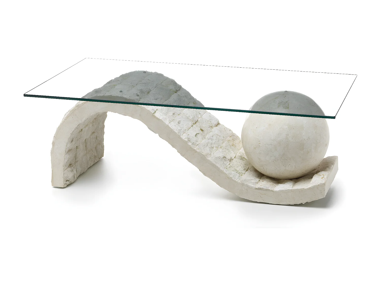 Onda Table basse (120 x 70 Transparent) en verre trempé beige