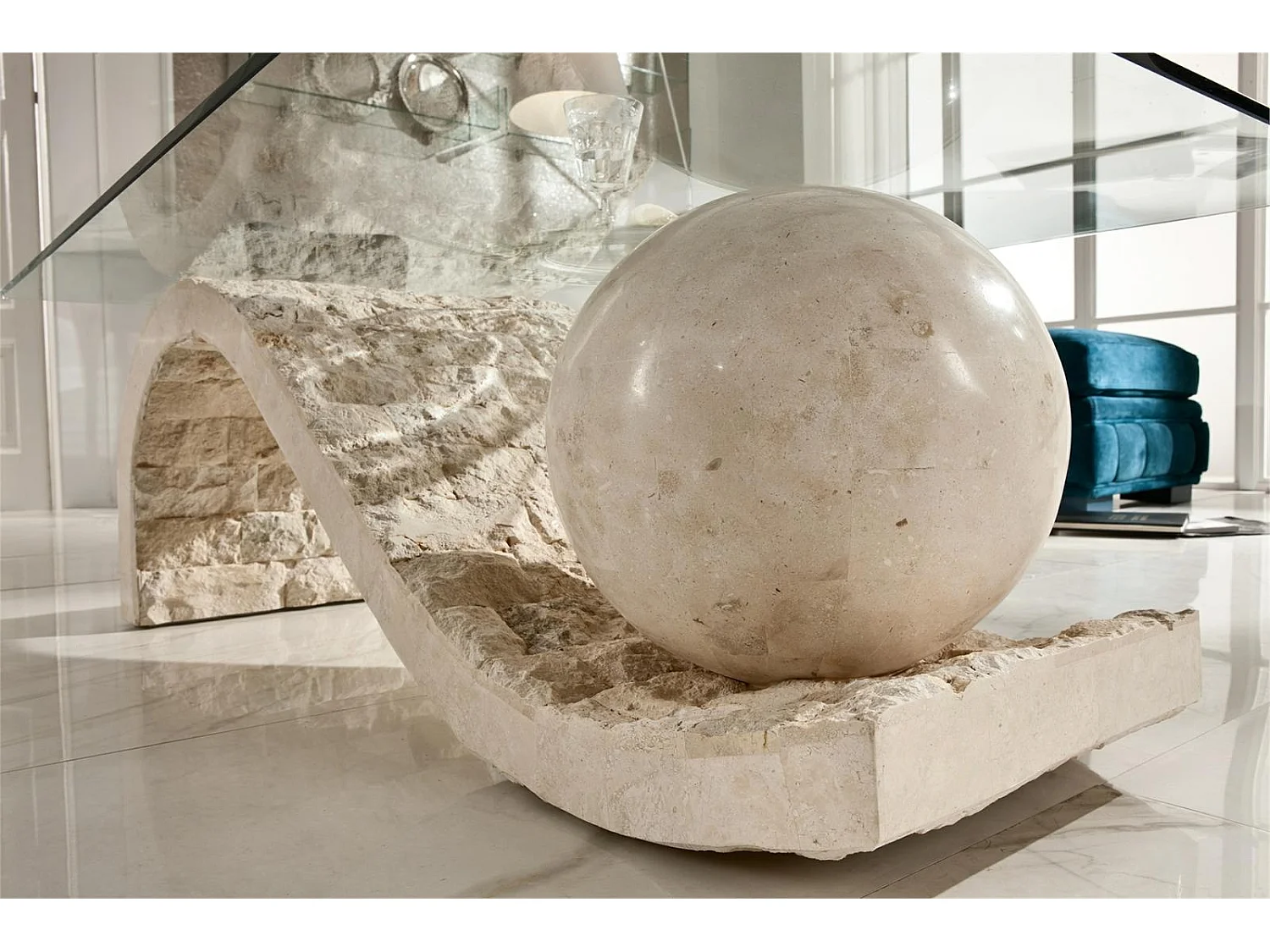 Onda Table basse (120 x 70 Transparent) en verre trempé beige