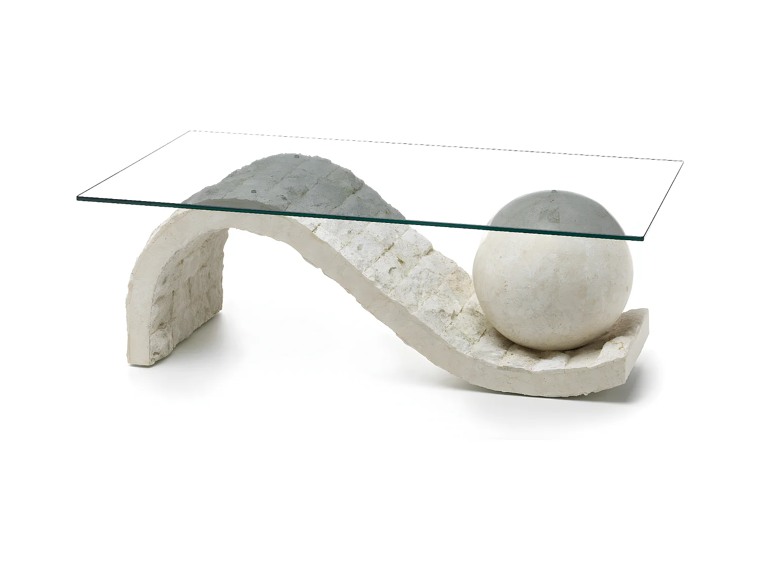 Onda – Couchtisch (120 x 70 – transparent) aus beigem gehärtetem Glas