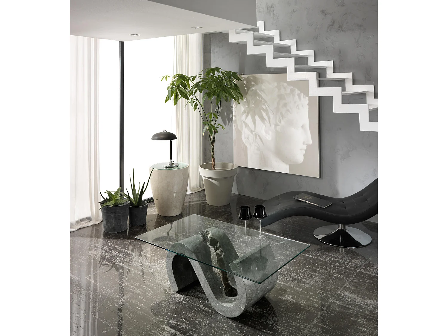 Flexus – Couchtisch (120 x 70 – transparent) aus grauem gehärtetem Glas