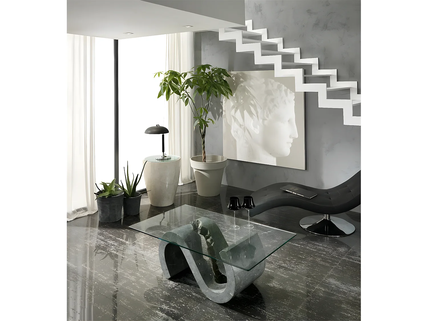 Flexus - Stolik kawowy (120 x 70 - Przezroczysty) ze szkła hartowanego w kolorze szarym