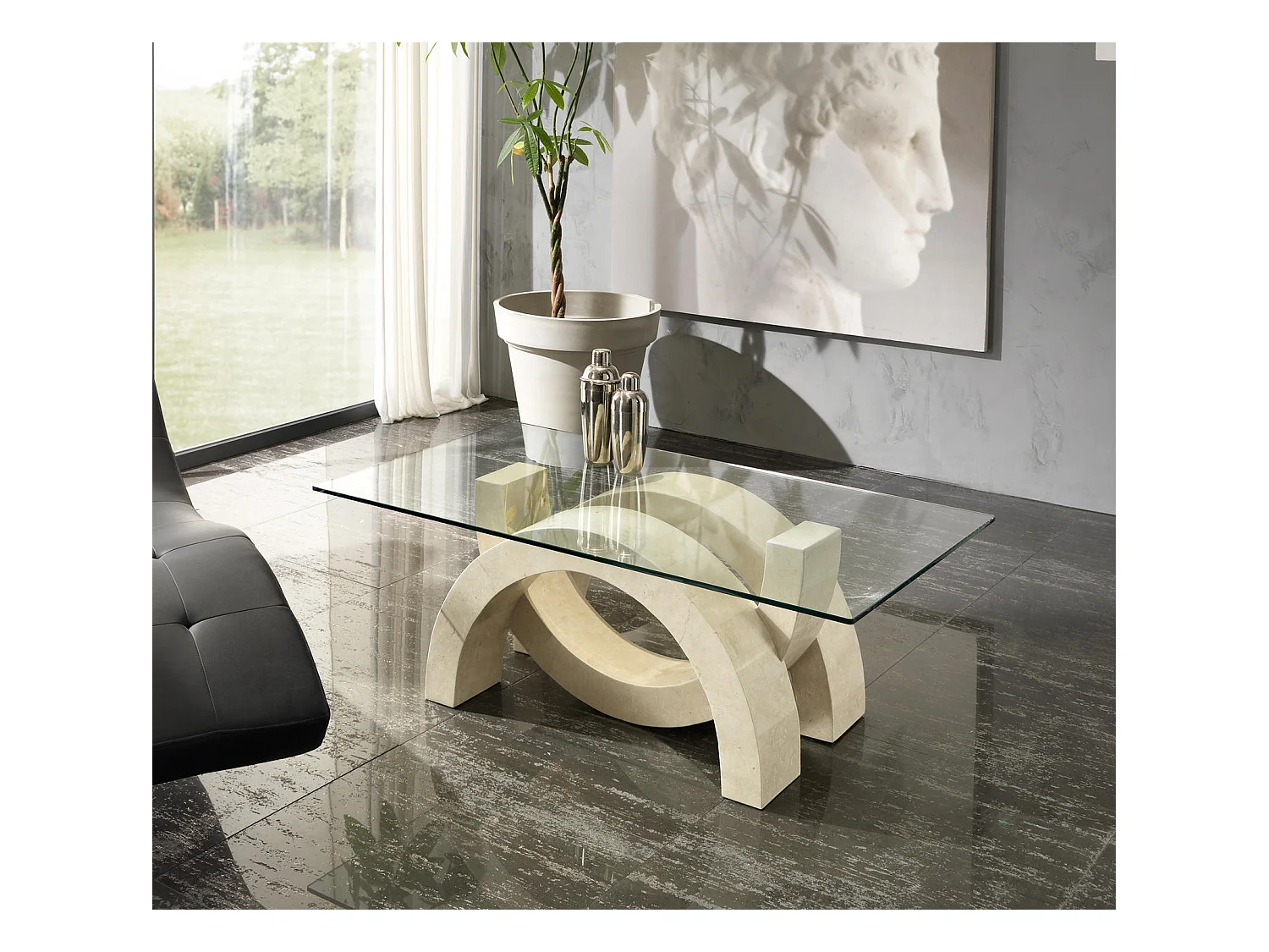 Olimpia - Stolik kawowy (120 x 70 - Przezroczysty) ze szkła hartowanego w kolorze beżowym