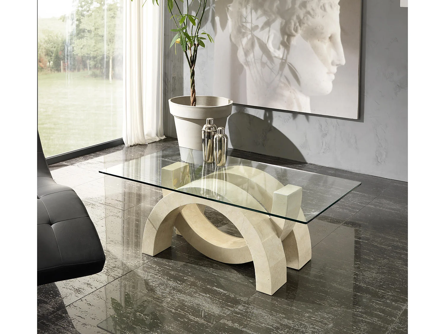 Olimpia - Couchtisch (120 x 70 - Transparent) aus beigefarbenem Hartglas