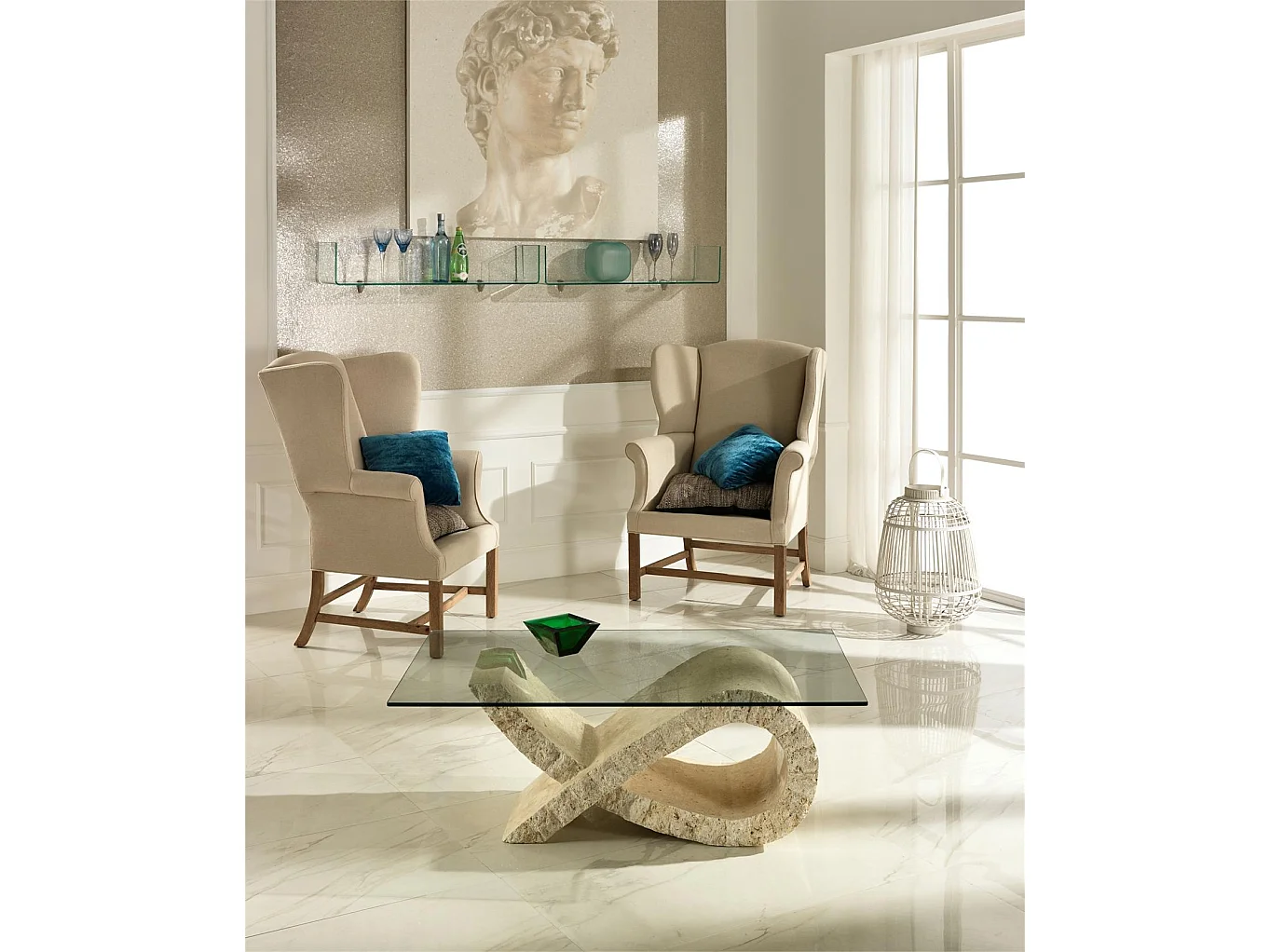 FIOCCO - Stolik kawowy (120 x 70 - Przezroczysty) ze szkła hartowanego w kolorze białym