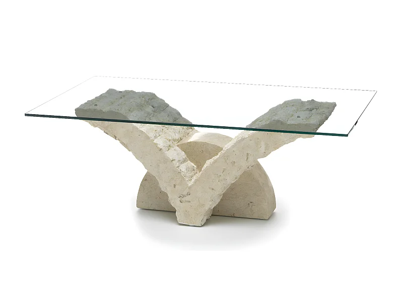 Papillon Table basse (120 x 70 Transparent) en verre trempé beige
