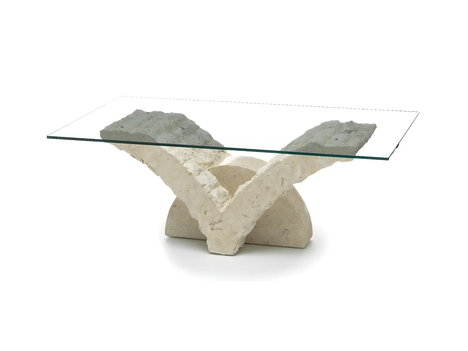 Papillon – Couchtisch (120 x 70 – transparent) aus beigem gehärtetem Glas