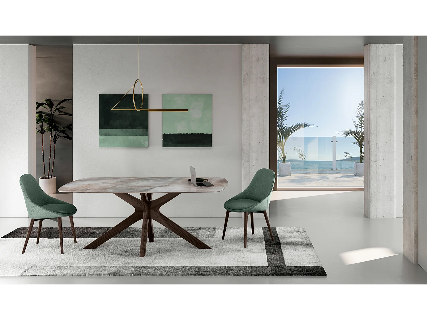 Gemini - Mesa fixa (180 x 90 x 76 cm) em cerâmica de nogueira