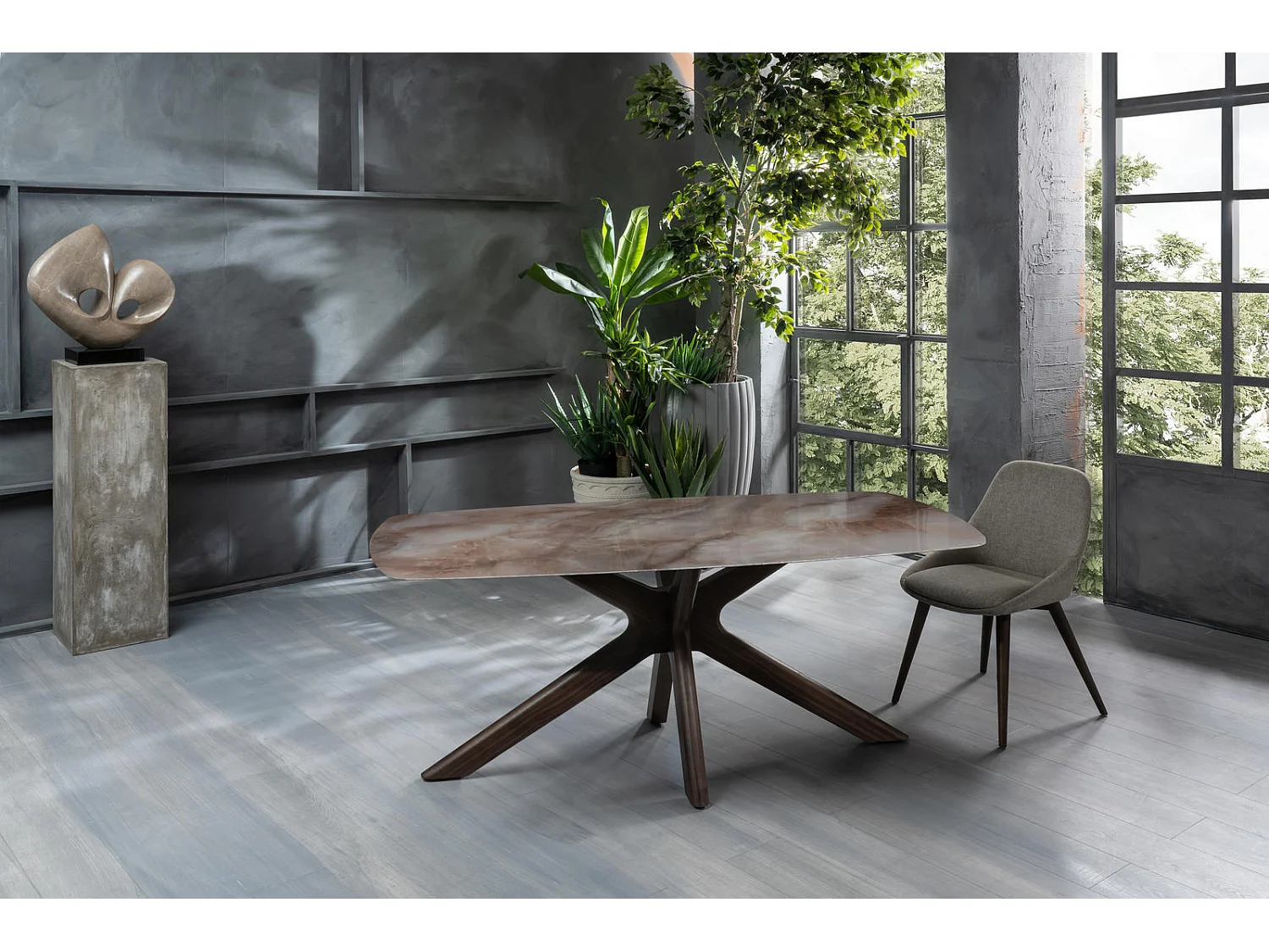 Gemini - Tavolo fisso (180 x 90 x 76 cm) in ceramica noce
