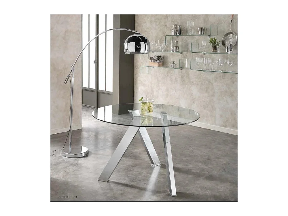 Fester Rondò-Tisch aus gehärtetem Glas und weißen Beinen