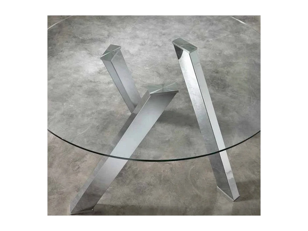 Fester Rondò-Tisch aus gehärtetem Glas und weißen Beinen