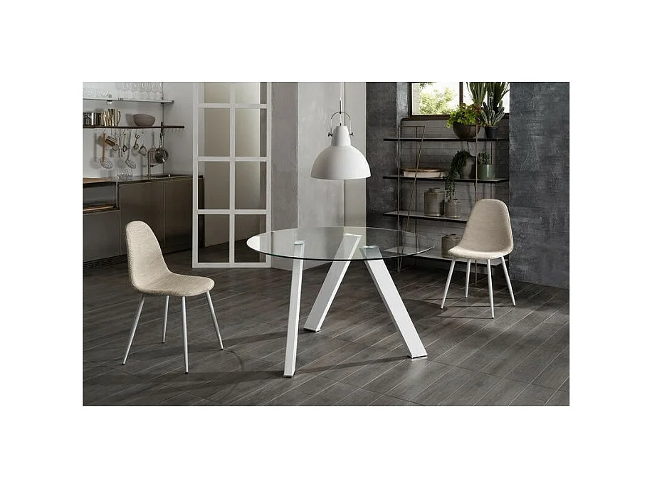 Fester Rondò-Tisch aus gehärtetem Glas und weißen Beinen