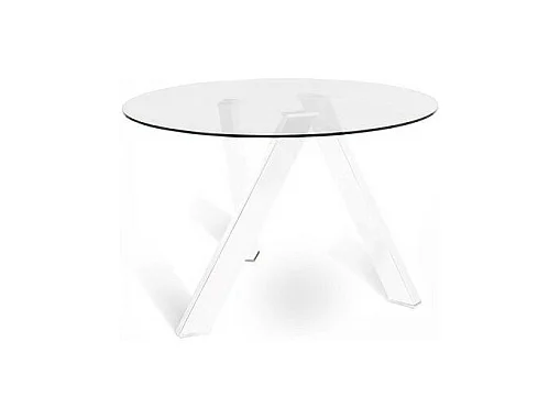 Fester Rondò-Tisch aus gehärtetem Glas und weißen Beinen