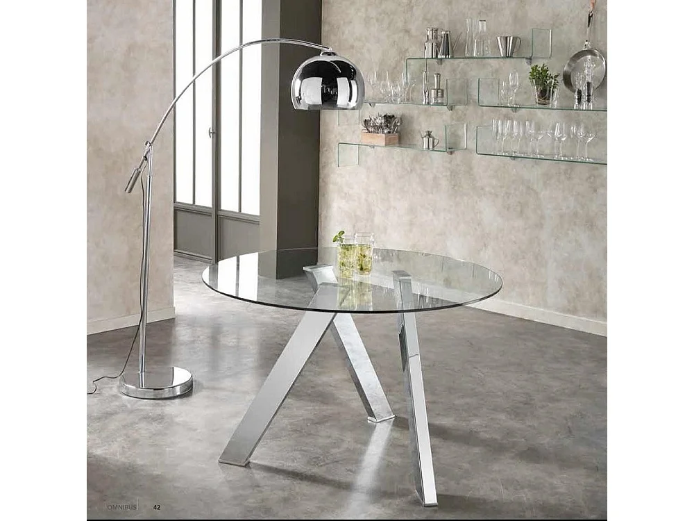 Table ronde acier chromé et verre transparent Drys 120cm