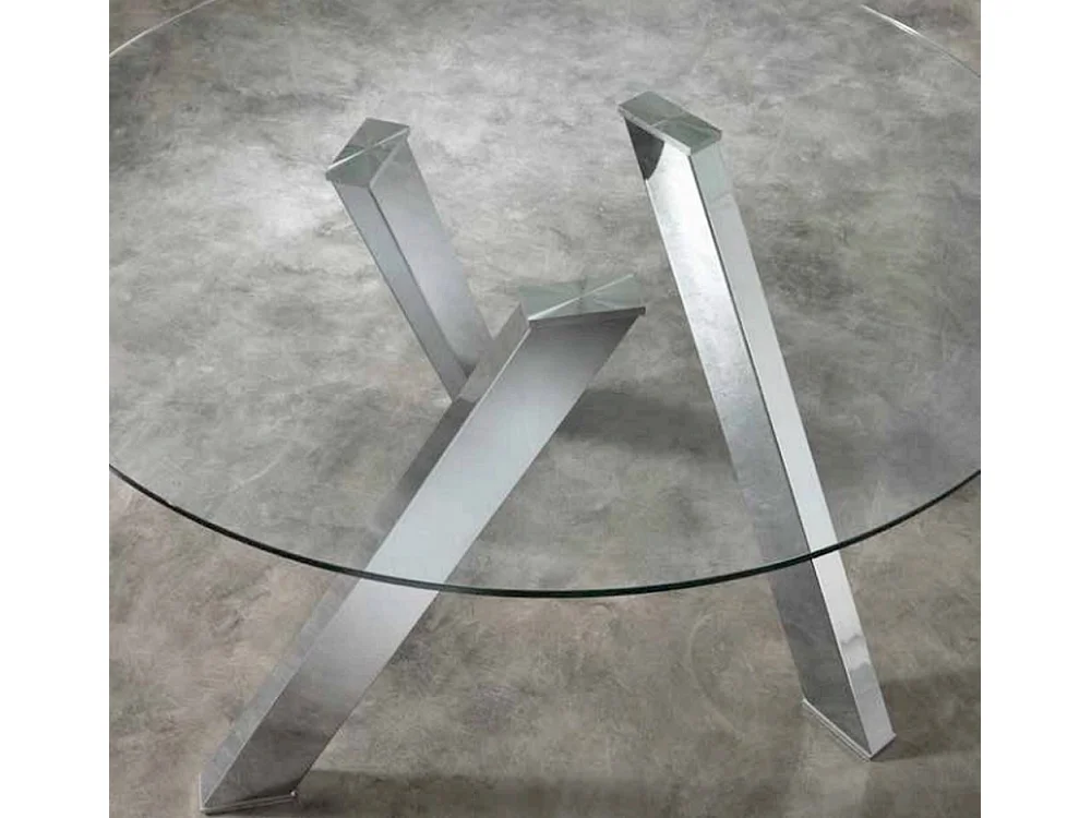 Table ronde acier chromé et verre transparent Drys 120cm