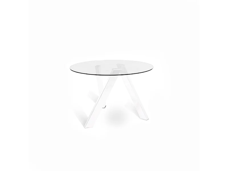 Table ronde acier chromé et verre transparent Drys 120cm