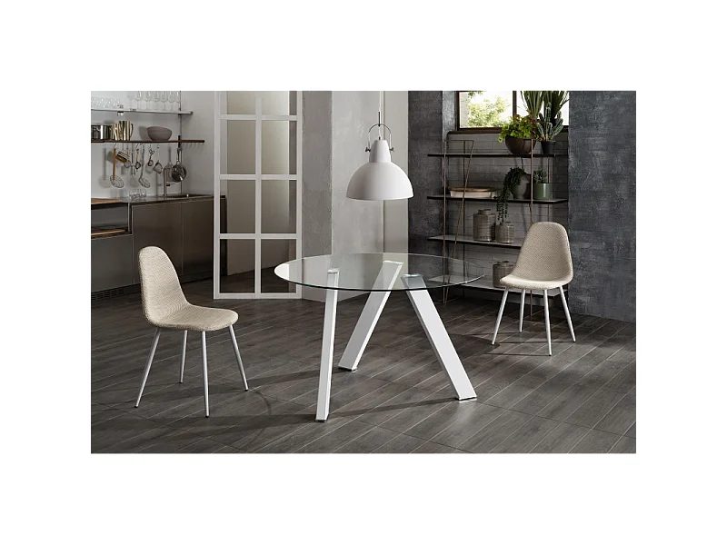 Table ronde acier chromé et verre transparent Drys 120cm