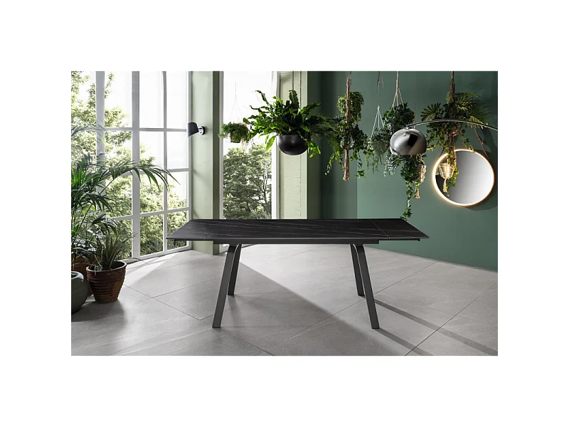 Dylan - Ausziehbarer Tisch (140/200 x 80 cm) mit schwarzer Marmorkeramikplatte