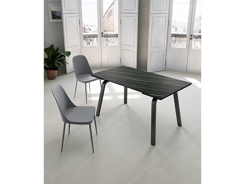 Dylan - Tavolo allungabile (140/200 x 80 cm) con Top in ceramica marmo nero