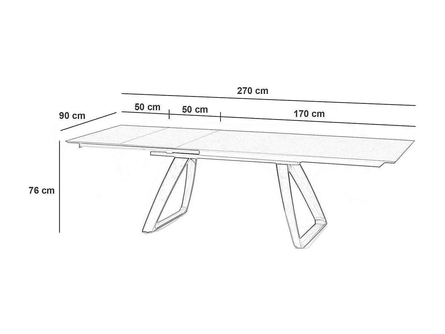 Barret - Uitschuifbare tafel (170/270 x 90 cm) in HPL op zwart MDF