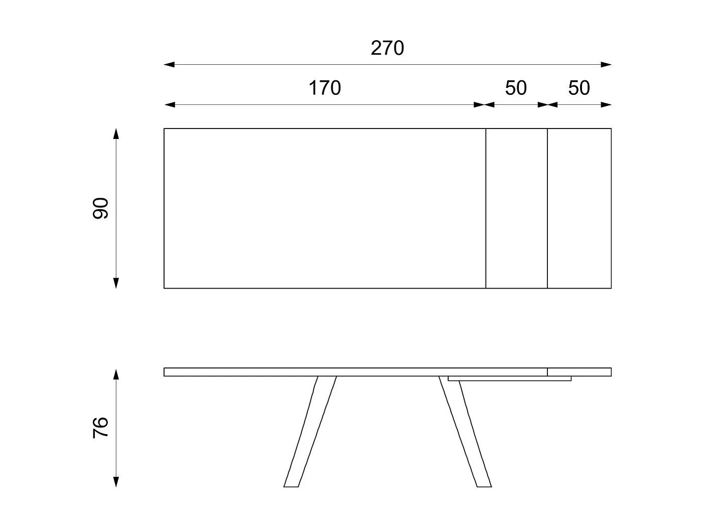 Barret - Ausziehbarer Tisch (170/270 x 90 cm) aus HPL auf schwarzem MDF