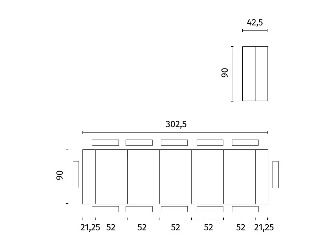 Pinocchio Console extensible (42,5/302,5 x 90 cm) en MDF laqué gris