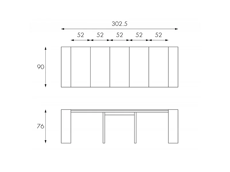 Pinocchio Console extensible (42,5/302,5 x 90 cm) en MDF laqué gris