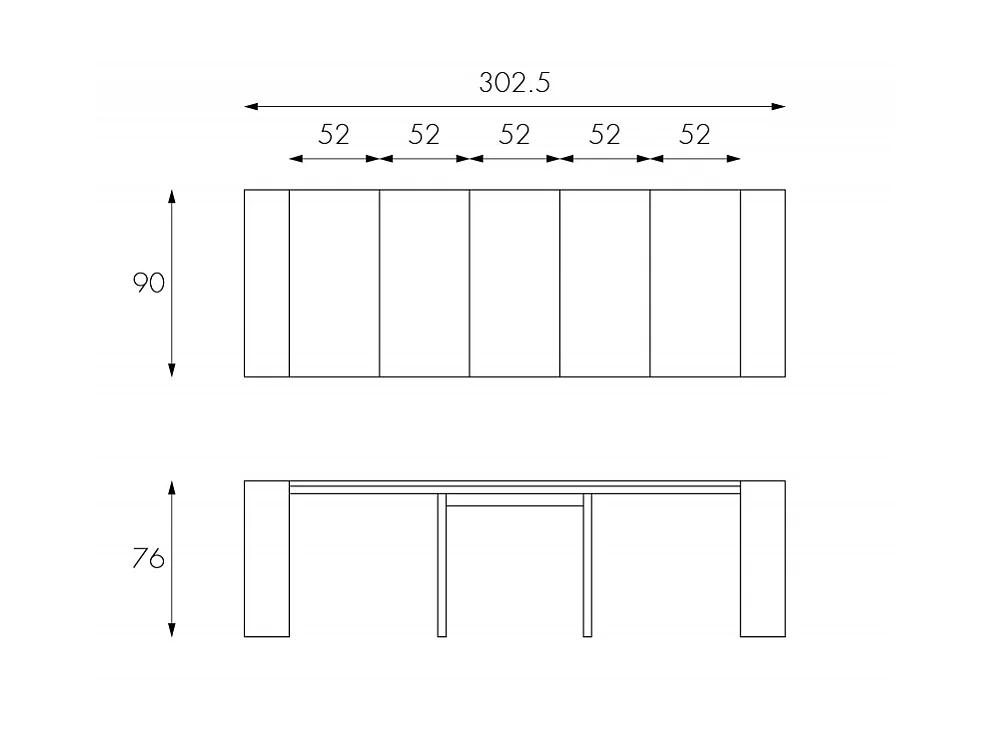 Pinocchio - Ausziehbare Konsole (42,5/302,5 x 90 cm) aus grau lackiertem MDF