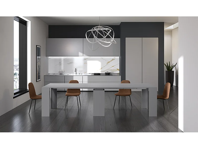 Pinocchio - Consolle allungabile (42,5/302,5 x 90 cm) in MDF laccato grigio