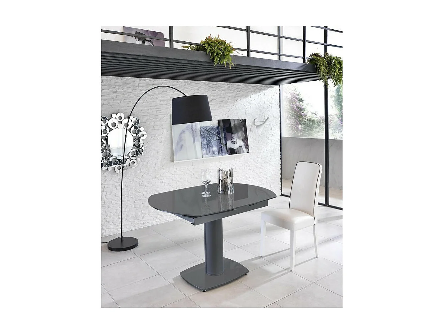 Kyoto uitschuifbare tafel van grijs gehard glas tot 180 cm