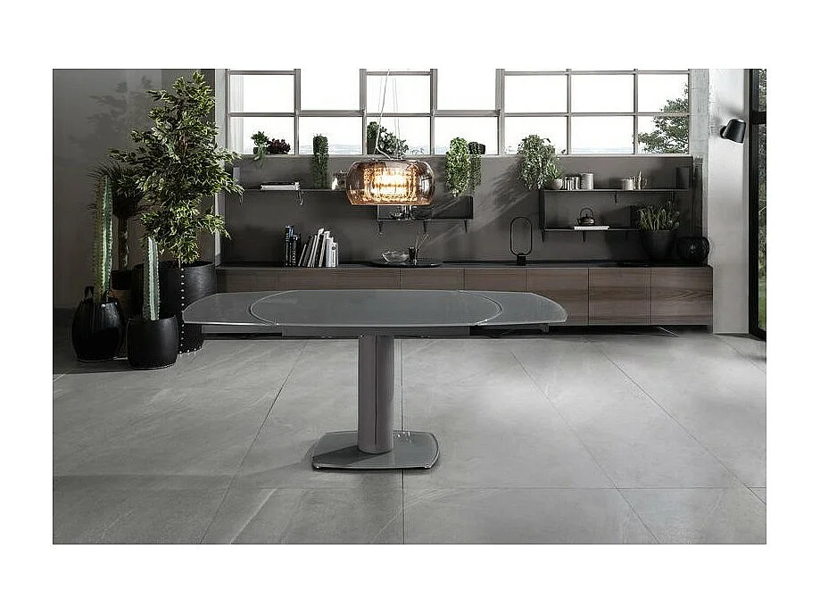 Table extensible Kyoto en verre trempé gris jusqu'à 180 cm